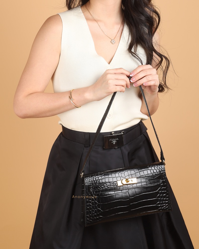 Anonymous Brielle Croco Embossed Double Strap Bag (No Brand)