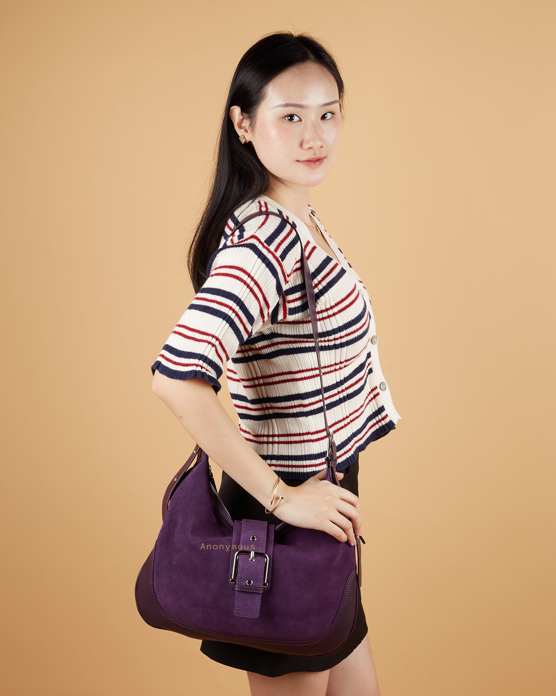 Anonymous Karin Hobo Sling Bag Suede Leather No Brand (Tas Kulit)