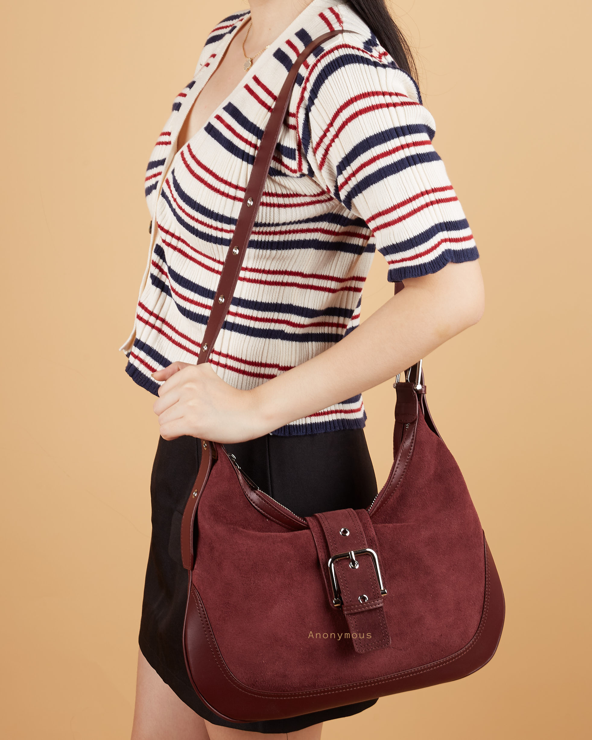 Anonymous Karin Hobo Sling Bag Suede Leather No Brand (Tas Kulit)