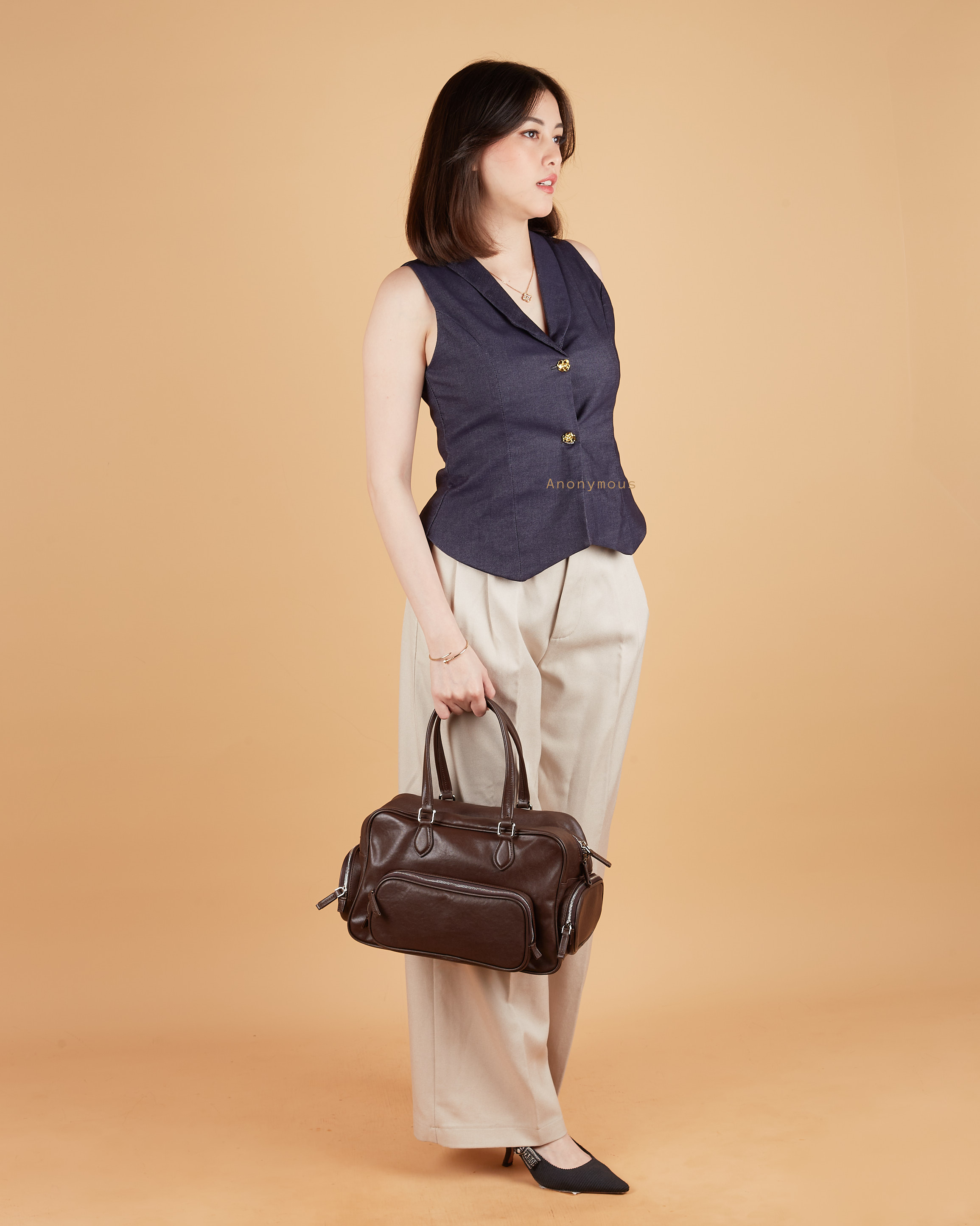 Anonymous Vanda w/ 2 Pockets Swift Leather PHW No Brand (Tas Kulit)