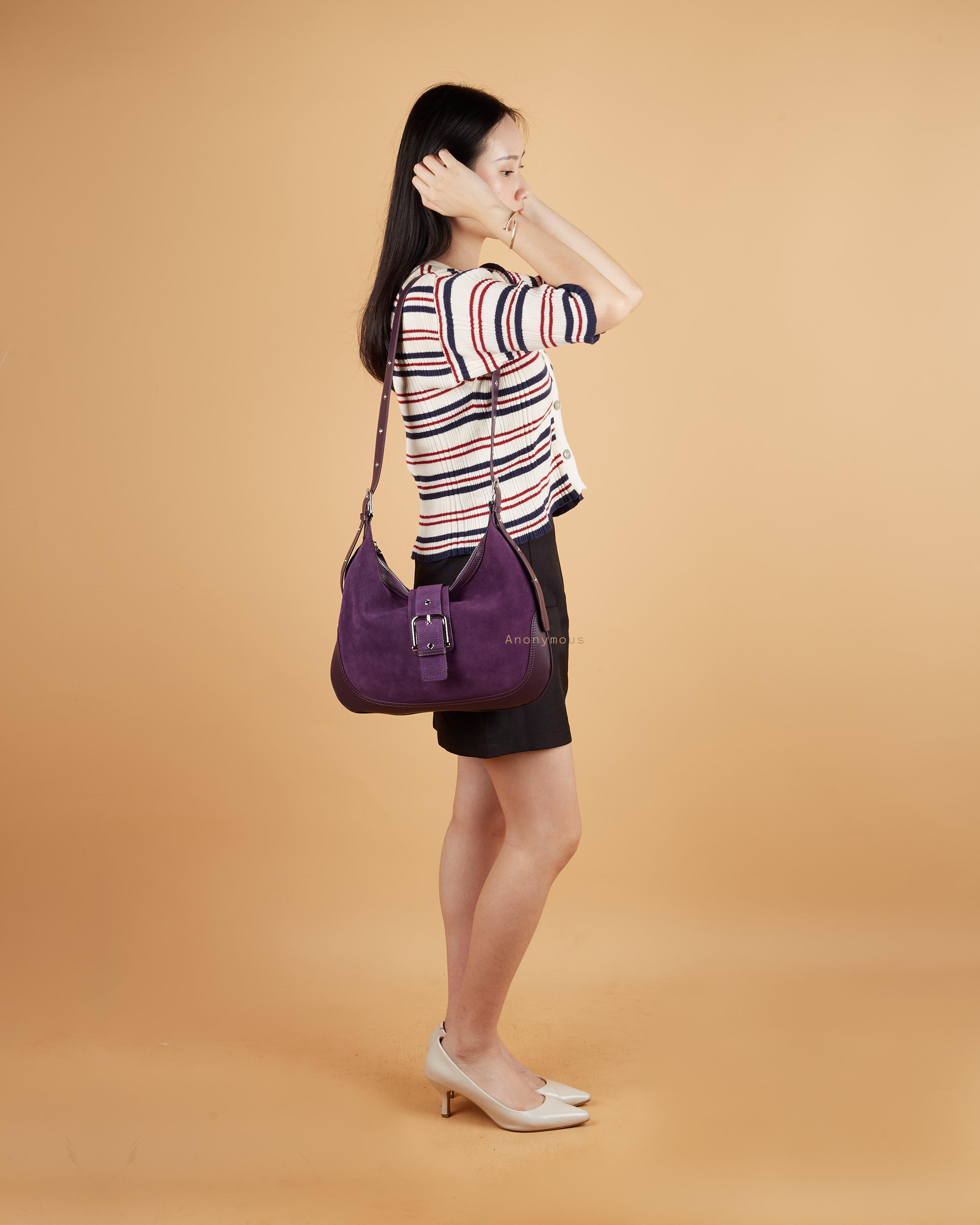 Anonymous Karin Hobo Sling Bag Suede Leather No Brand (Tas Kulit)